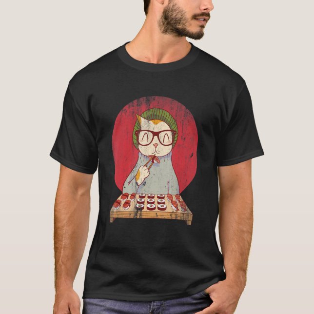 T-shirt Chat Mignon Mangeant Sushi (Devant)