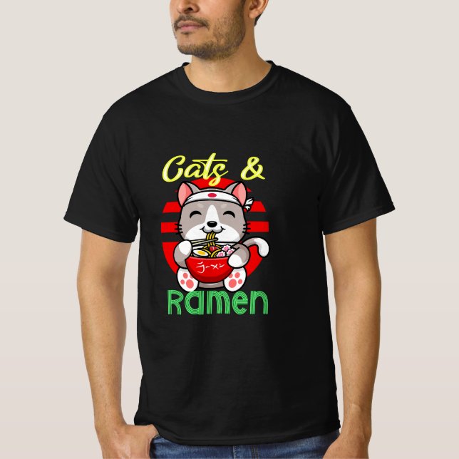T-shirt Chat mignon manger Ramen (Devant)
