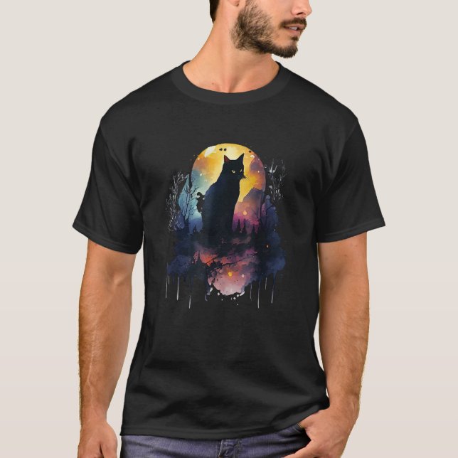 T-shirt Chat mignon motif chat au clair de lune chat (Devant)