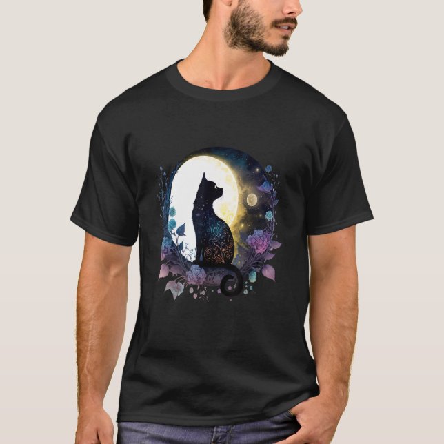 T-shirt Chat mignon motif chat au clair de lune chat (Devant)