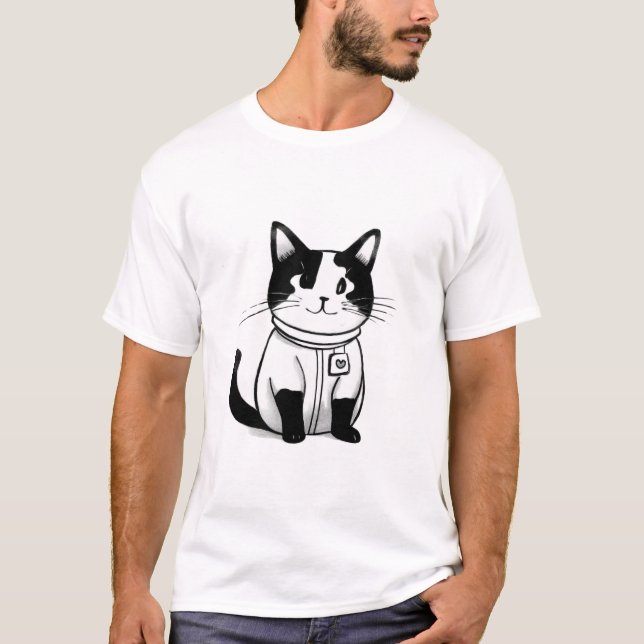 T-shirt chat mignon noir et blanc (Devant)