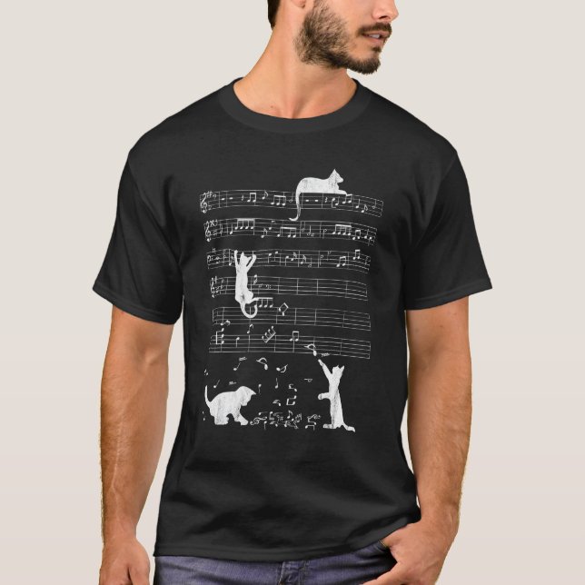 T-shirt Chat Mignon Notes De Musique En Distresse Kitty Pi (Devant)
