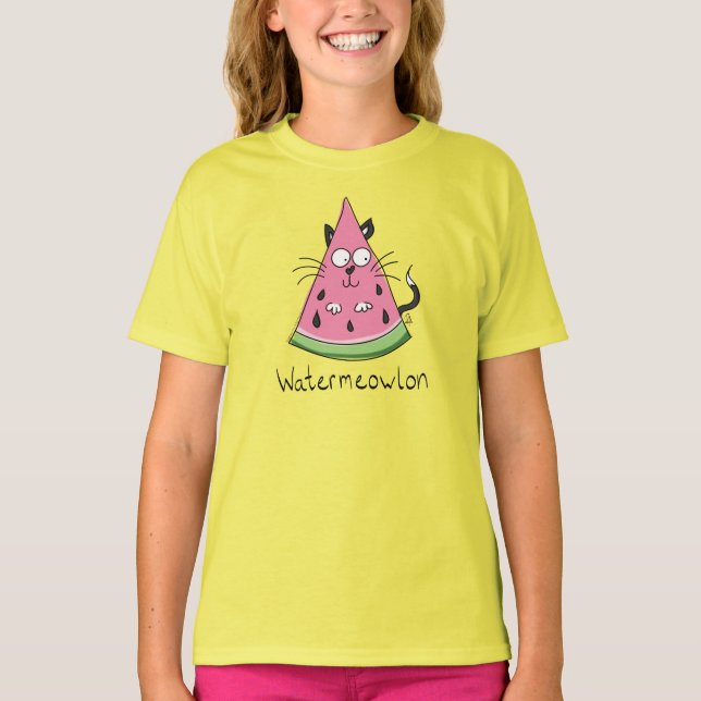 T-shirt Chat mignon pastèque drôle pour enfants (Devant)