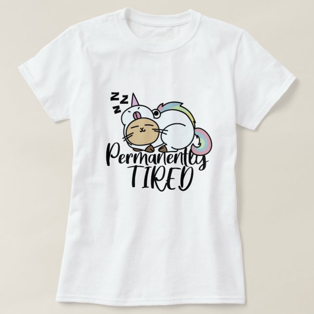 T-shirt Chat mignon permanent fatigué (Design devant)
