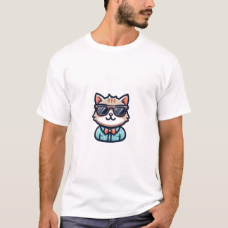 T-shirt Chat Mignon Portant des Lunettes de Soleil