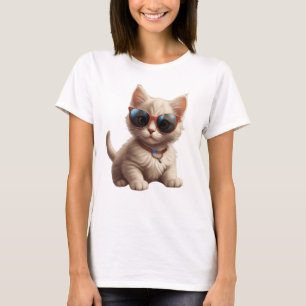 T-shirt chat mignon portant lunettes de soleil, chat drôle