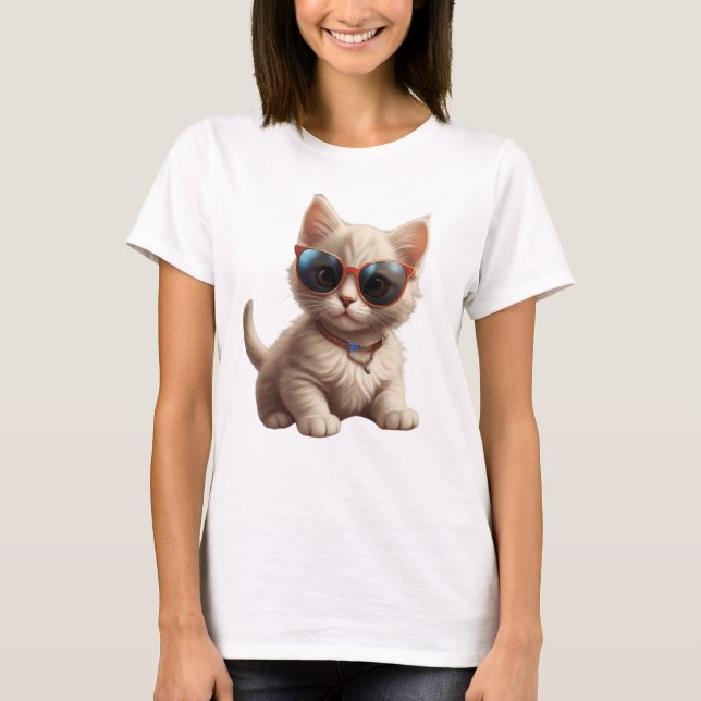 T-shirt chat mignon portant lunettes de soleil, chat drôle (Devant)