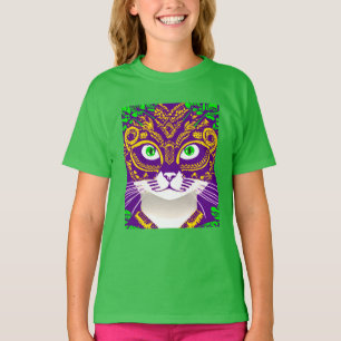 T-shirt Chat mignon portant un Masque Mardi Gras