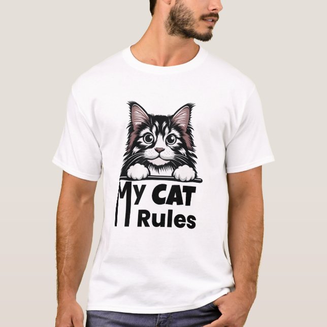 T-shirt chat mignon qui regarde - Cadeau pour amat (Devant)