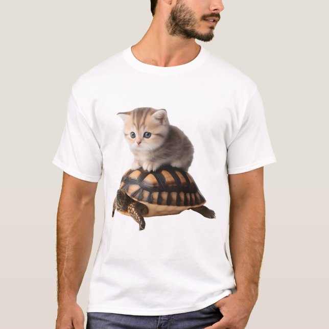T-shirt chat mignon sur tortue Copie (Devant)