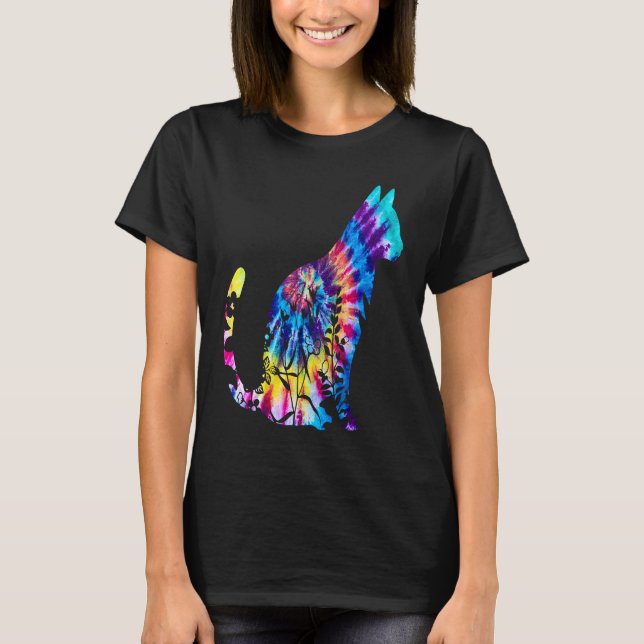 T-shirt Chat Mignon Teinture Chat Floral Chat Cool (Devant)