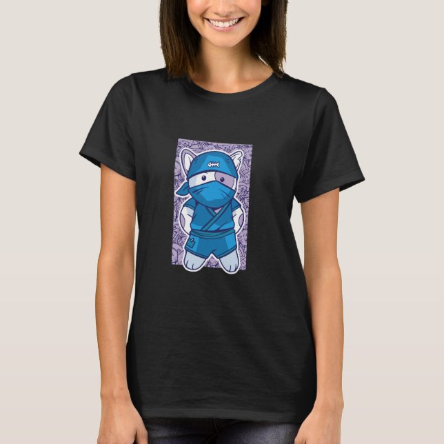 T-shirt Chat Mignon Vêtu Comme Un Ninja (Devant)