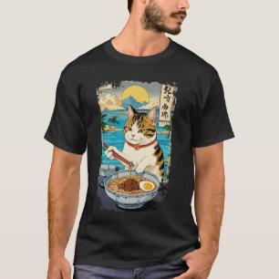 T-shirt Chat mignon vintage mangeant des nouilles japonais