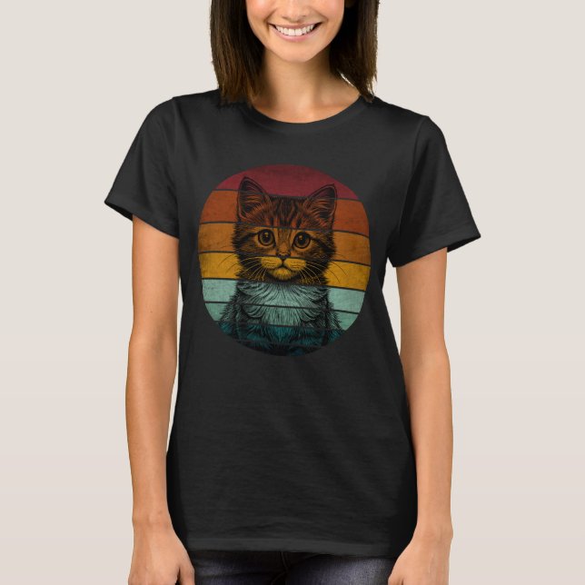 T-shirt Chat mignon vintage rétro (Devant)