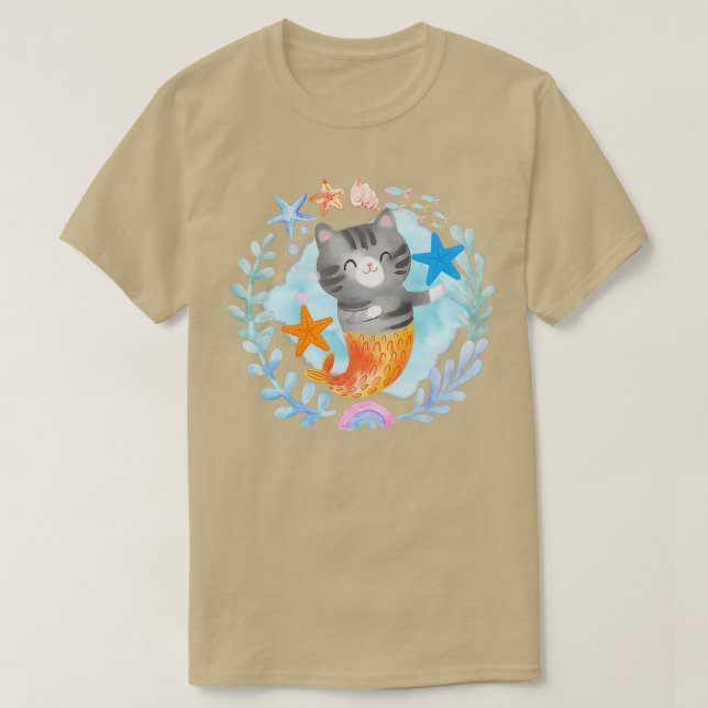 T-shirt Chat mignonne de sirène (Design devant)