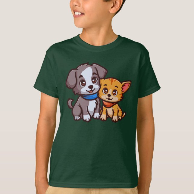 T-shirt Chat mignonne et chien pour amoureux des animaux (Devant)