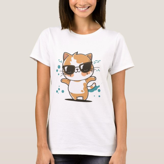 T-shirt Chat mignonne intelligent (Devant)