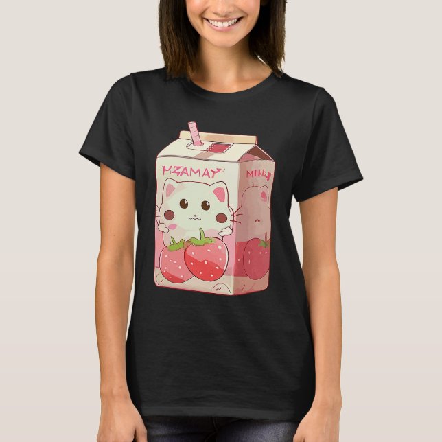 T-shirt Chat Milkshake Fraise  2 (Devant)