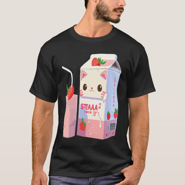 T-shirt Chat Milkshake Fraise  3 (Devant)
