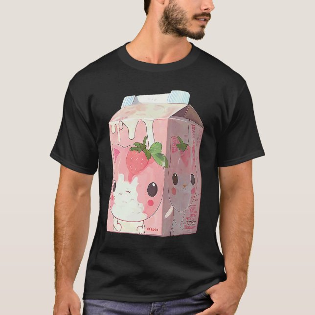 T-shirt Chat Milkshake Fraise  4 (Devant)