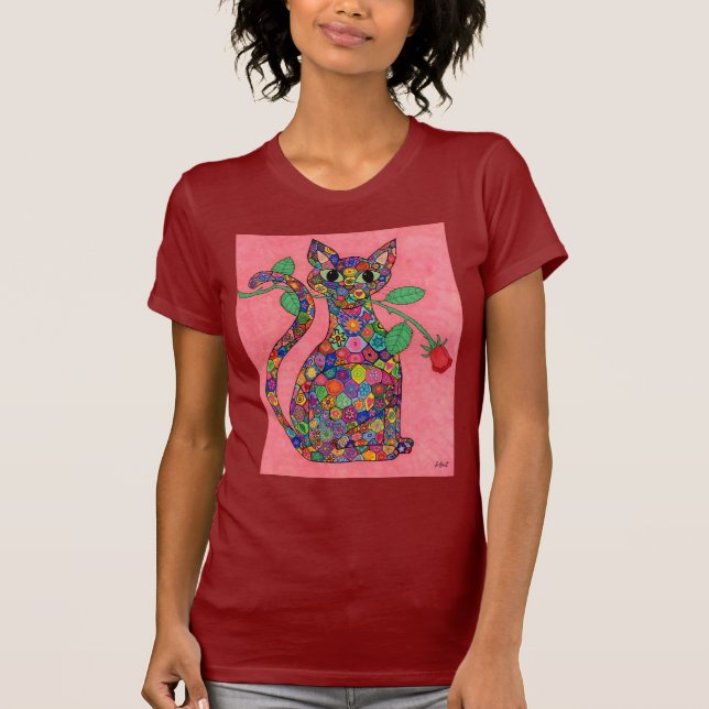 T-shirt Chat Millefiori avec Rose Rouge (Devant)