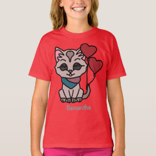 T-shirt Chat Minimaliste Heureux avec un Cœur Amour