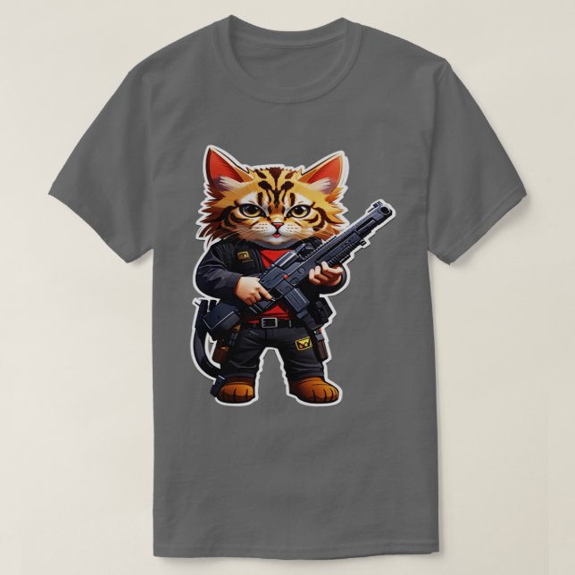 T-shirt Chat minuscule en colère avec pistolet 1 (Design devant)