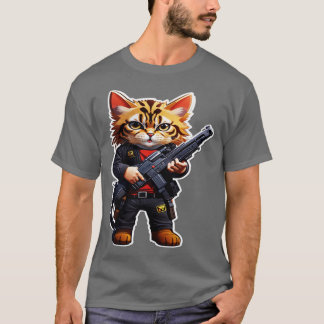 T-shirt Chat minuscule en colère avec pistolet 1