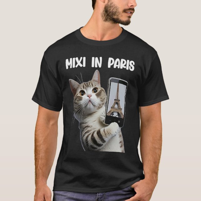 T-shirt Chat Mixi à Paris selfies gay paree tabby (Devant)