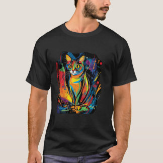 T-shirt Chat Moderne Art Vibrant Amoureux de Chat Abstrac