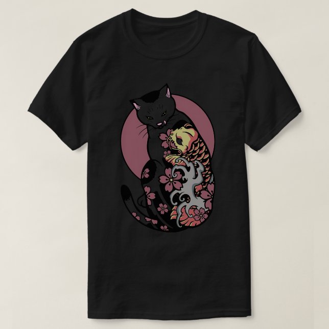 T-shirt Chat Monmon Chat avec tatouage japonais Ko Poisson (Design devant)