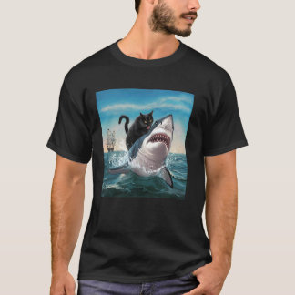 T-shirt Chat mordant requin Humoristique Ludique Hommes Fe