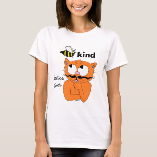 T-shirt chat moustachu dessiné Bee Kind (sois gent