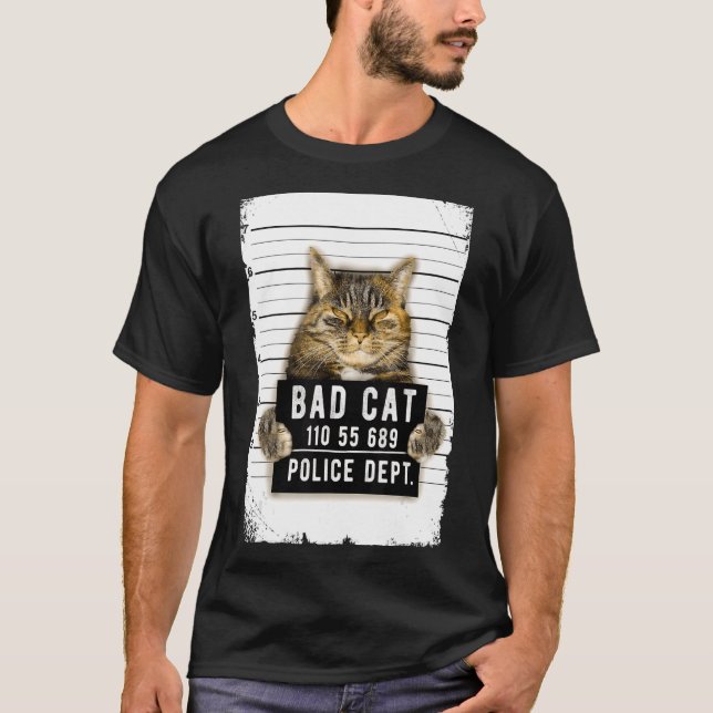 T-shirt Chat Mug Shot Drôle (Devant)