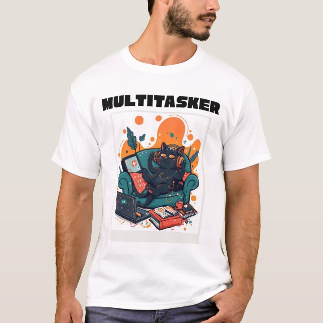 T-shirt Chat multitâche - Drôle de chat de jeu paresseux (Devant)
