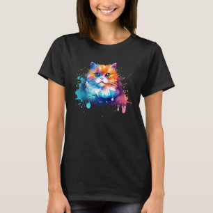 T-shirt Chat Munchkin Coloré Visage Splash Art