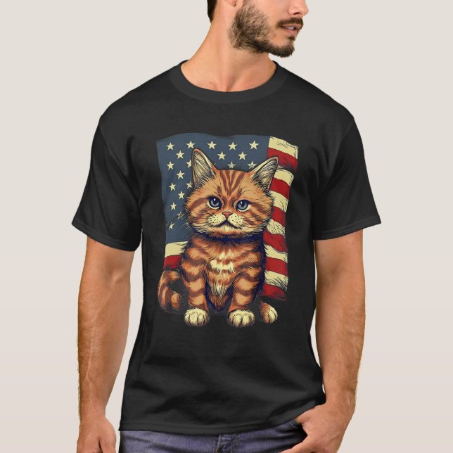 T-shirt Chat Munchkin Drapeau américain 4 juillet (Devant)