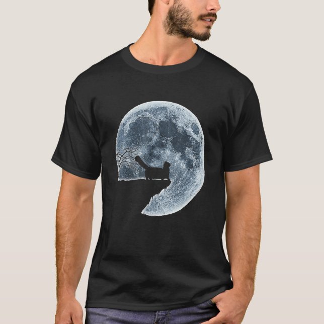 T-shirt Chat Munchkin Halloween Costume Lune Silhouette (Devant)