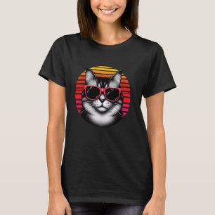 T-shirt Chat Munchkin Lunettes de soleil Rétro Vintage Cou