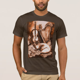 T-shirt CHAT MUSICAL, Brown et blanc