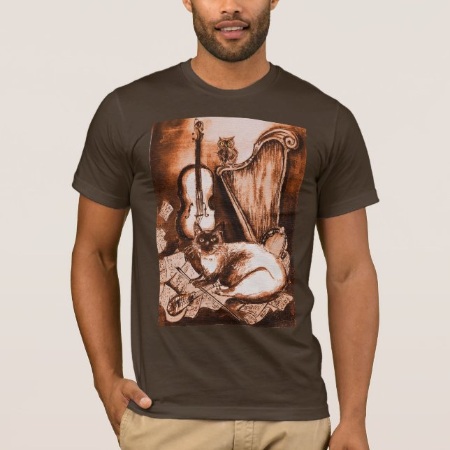 T-shirt CHAT MUSICAL, Brown et blanc (Devant)