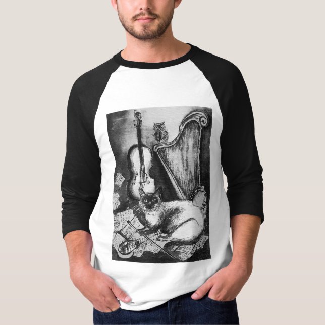 T-shirt CHAT MUSICAL, noir et blanc (Devant)