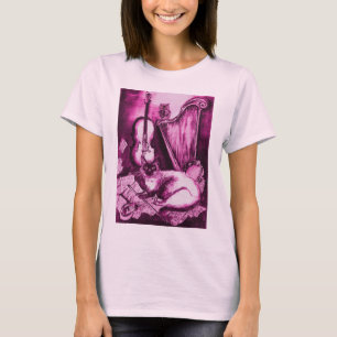 T-shirt CHAT MUSICAL, Violet rose et blanc