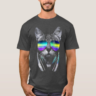 T-shirt Chat Musique Cadeaux Chat DJ Portant Un Casque Mus