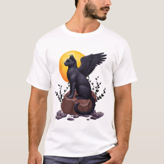 T-shirt Chat mystique à ailes noires sous la lune | IMAGIN