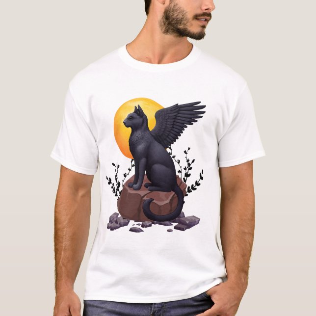 T-shirt Chat mystique à ailes noires sous la lune | IMAGIN (Devant)