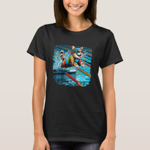 T-shirt Chat Nageur Drôle Nageant Entraîneur de Natation N