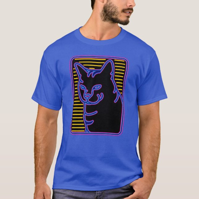 T-shirt Chat Néon Rétro Vaporwave Félin garçon (Devant)