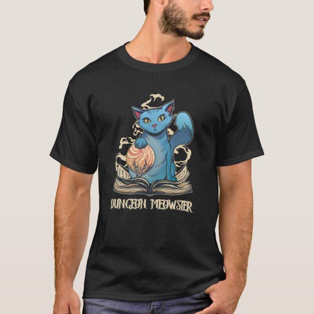 T-shirt Chat Nerdy Gamer Meowster de Dungeon (Devant)
