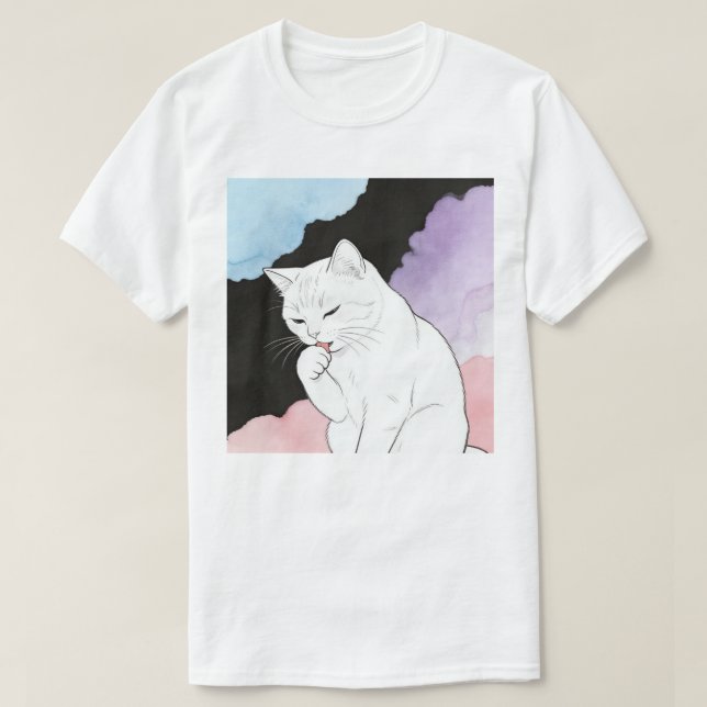 T-shirt Chat nettoyant sa patte (Design devant)